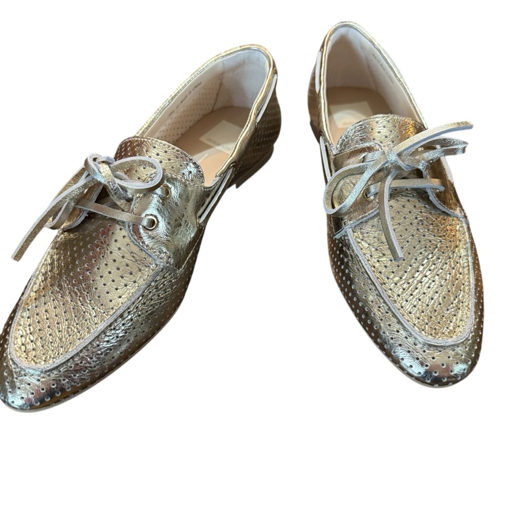 Dolce Vita Lakin Platinum Perforated Leather Loafers Size 7.5 - Picture 5 of 10